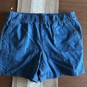 EUC Talbots Women's Pull-On Chambray Blue Denim Shorts, Sz XL